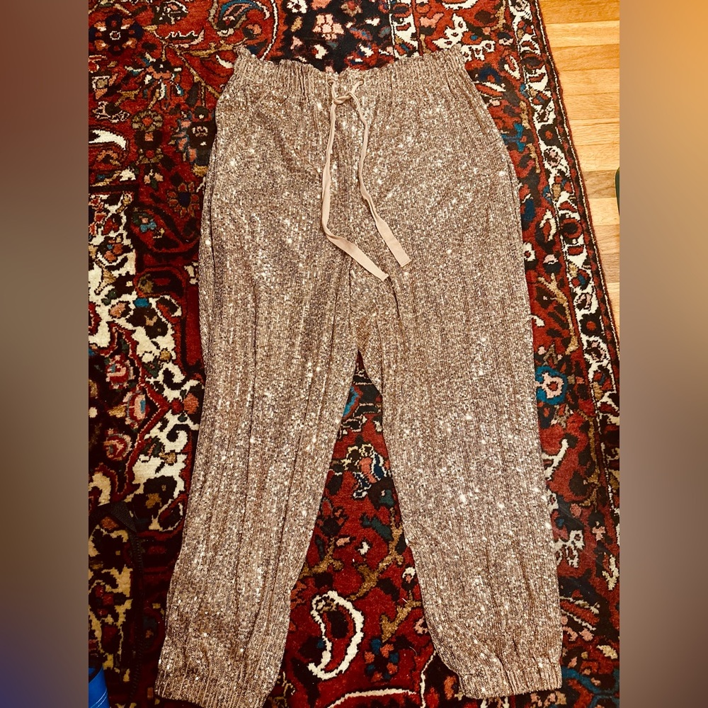Free People Rose Gold Sequined Joggers